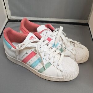 Adidas Superstar White with Pink and Blue Accents